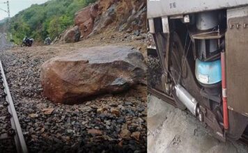 ರೈಲಿನತ್ತ ಉರುಳಿಬಂದ ಬೃಹತ್ ಬಂಡೆ..!ಲೋಕೋ ಪೈಲಟ್ಗಳ ಸಮಯಪ್ರಜ್ಞೆಯಿಂದ ತಪ್ಪಿದ ಭಾರೀ ದುರಂತ