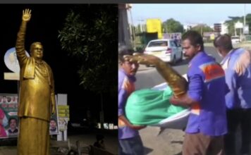 ಬಡವರ, ಶೋಷಿತರ, ಧ್ವನಿ ಸಿದ್ದರಾಮಯ್ಯ ನವರ ಪುತ್ಥಳಿ ತೆರವು ಖಡಿಸಿ ಪ್ರತಿಭಟನೆ.